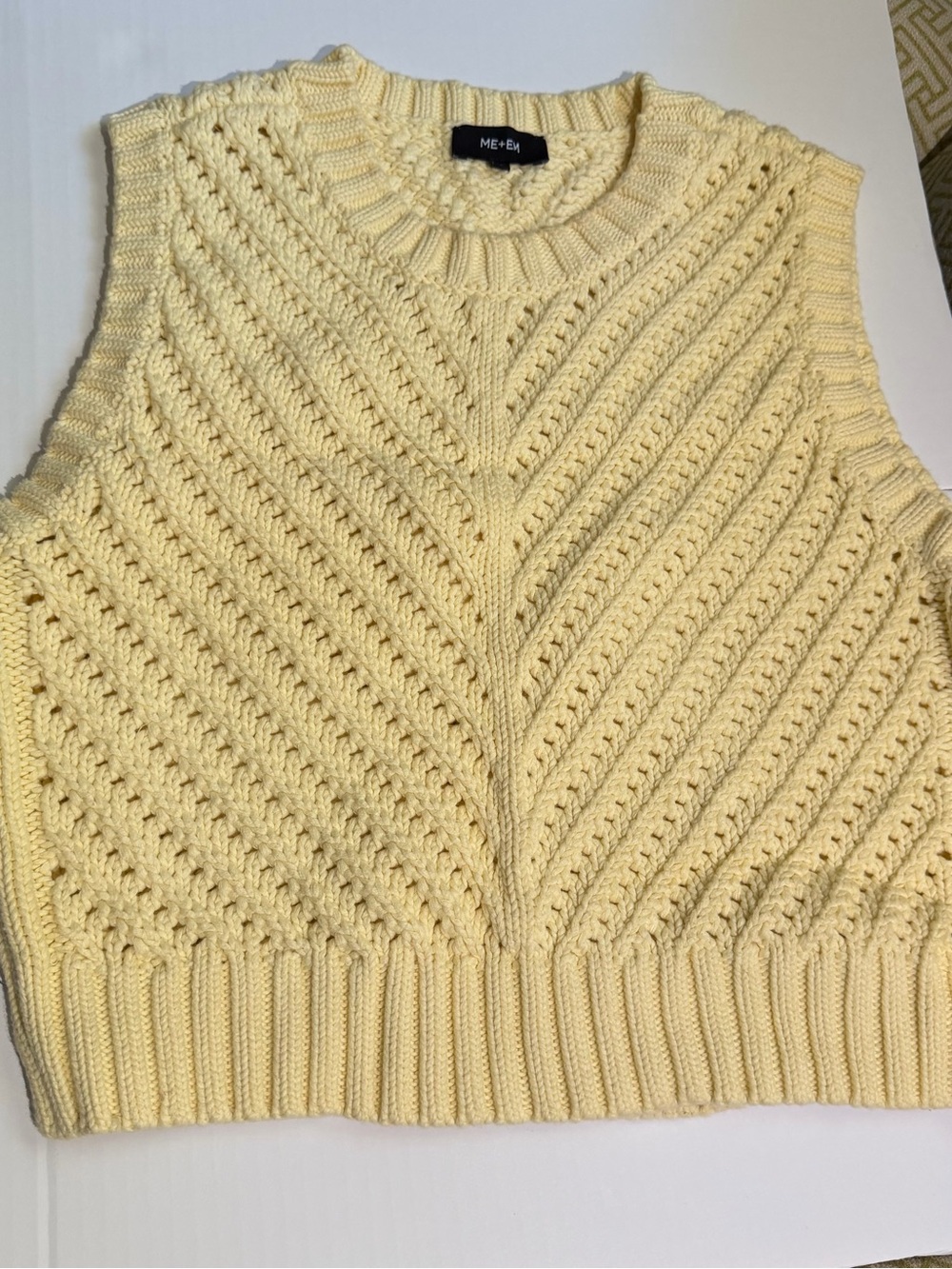 ME+EM Pale Yellow Cable-Knit Sleeveless Sweater Vest
